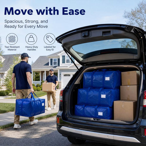 Extra-Large Foldable Moving Bags with Full-Zip Top, Reinforced Handles & Label Pockets