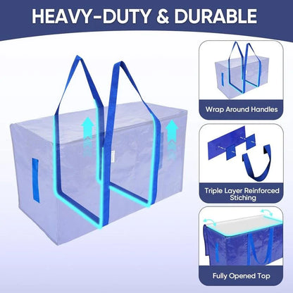 Extra-Large Foldable Moving Bags with Full-Zip Top, Reinforced Handles & Label Pockets