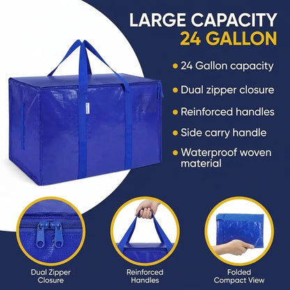 Extra-Large Foldable Moving Bags with Full-Zip Top, Reinforced Handles & Label Pockets