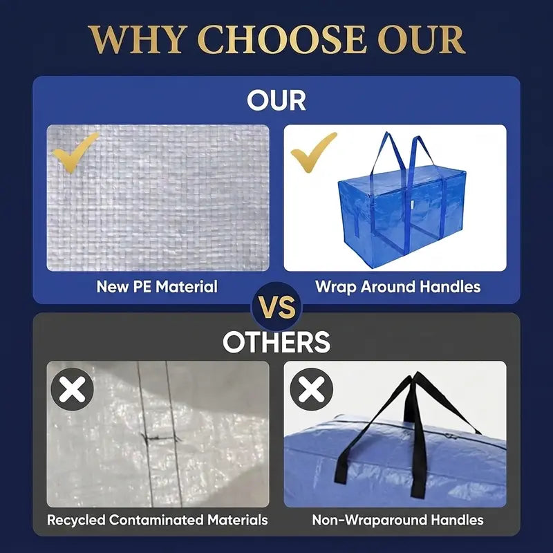 Extra-Large Foldable Moving Bags with Full-Zip Top, Reinforced Handles & Label Pockets