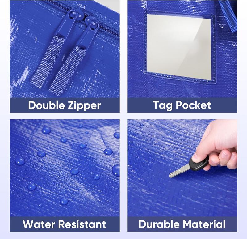 Extra-Large Foldable Moving Bags with Full-Zip Top, Reinforced Handles & Label Pockets